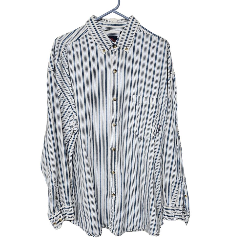 Vintage Antana Striped Long Sleeve Button Down Shirt Blue Mens Size Large Casual